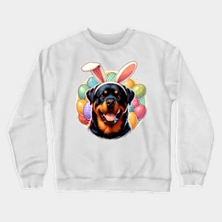 Rottweiler with Bunny Ears Celebrates Easter Joyfully Crewneck Sweatshirt